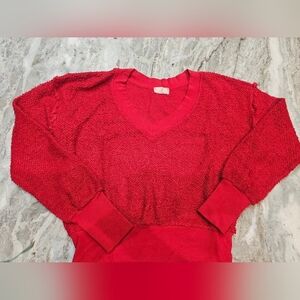 t.la Anthropologie Red Textured Cotton Sweatshirt Small Made in Mexico Pullover